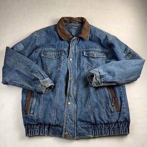 BlueRidge Mens Blue‎ Denim Bomber Jacket Brown Collar Chivas Regal 18 Large